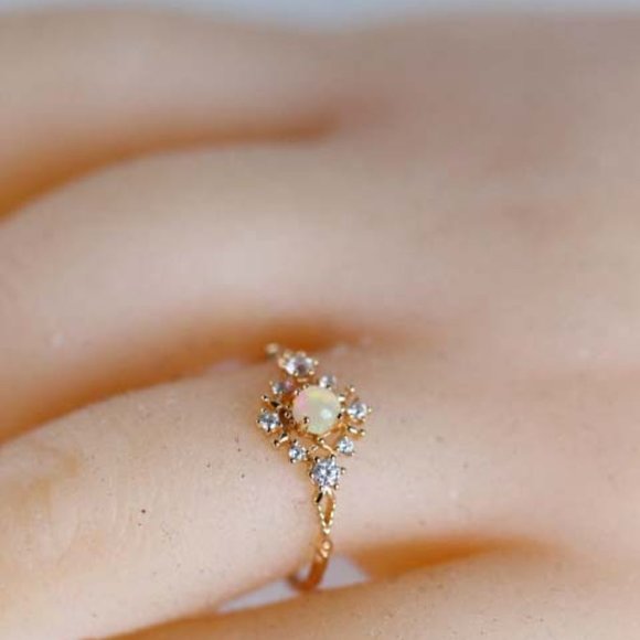 Gold Vermeil Genuine Opal Stone Dainty Ring for her Natural Opal Stone Ring 7 - Picture 10 of 10